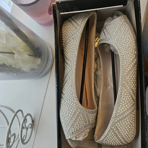 De Blossom Collection Glittering Silver Flats - Picture 3 of 16